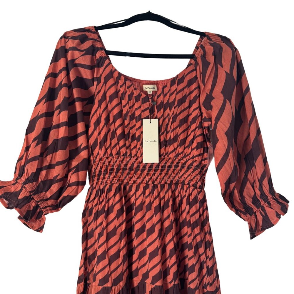 NWT Anthropologie Du Paradis Print Maxi Dress 3/4 Sleeves Smocked Waist, Size XS - Picture 3 of 7